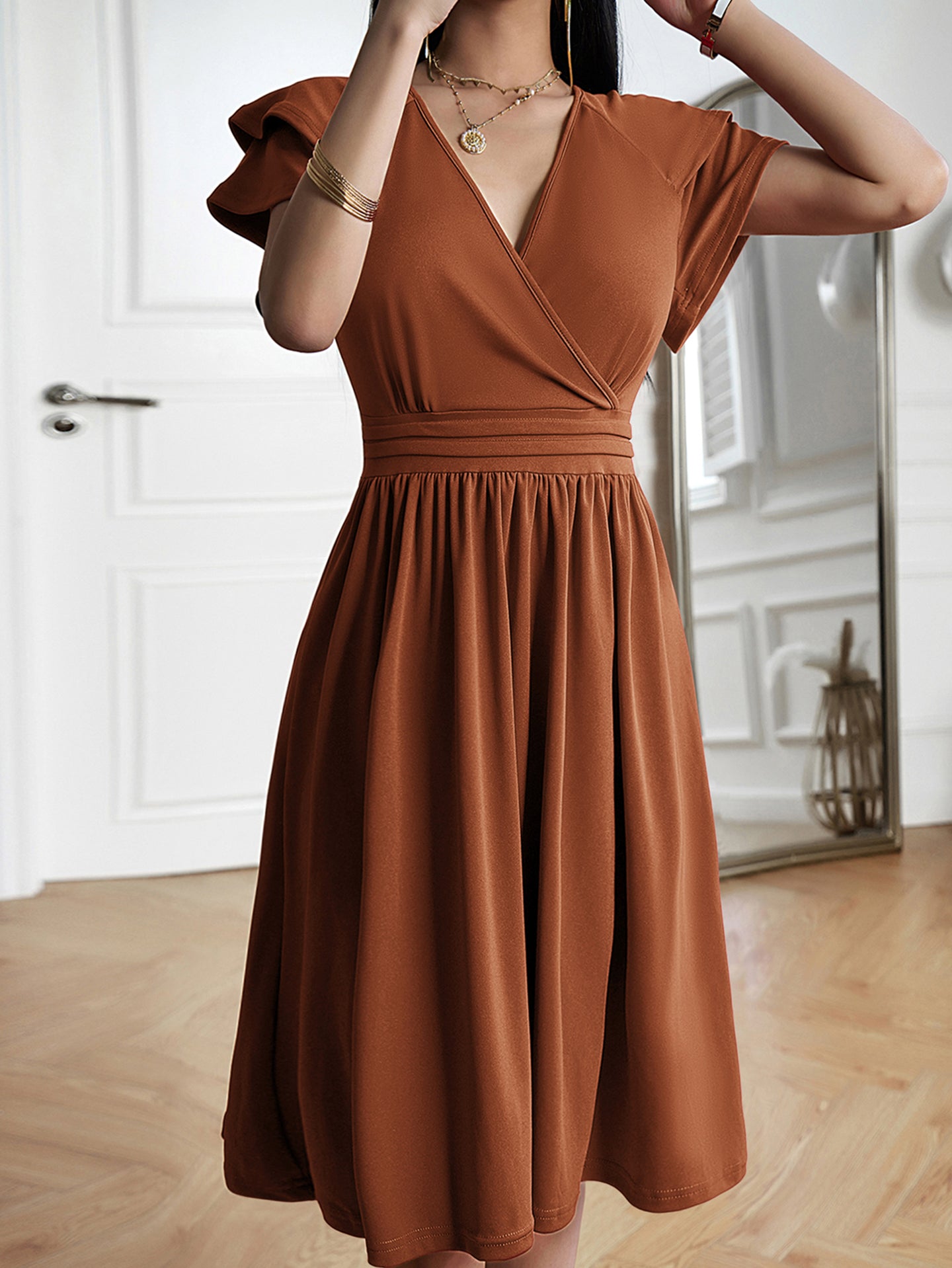 Women V-neck Fit & Flared Knee Length Dress