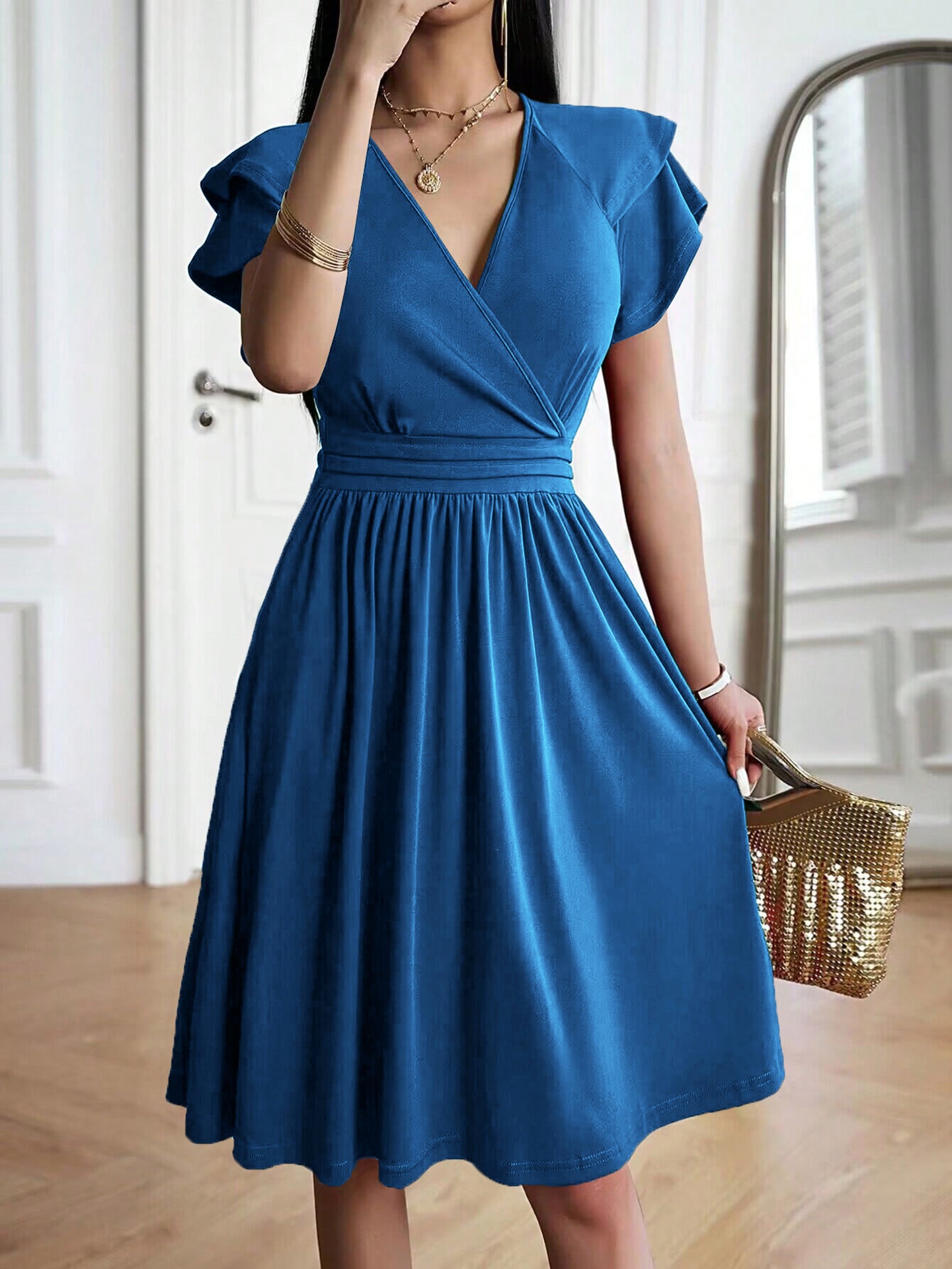 Women V-Neck Fit and Flare  Dress