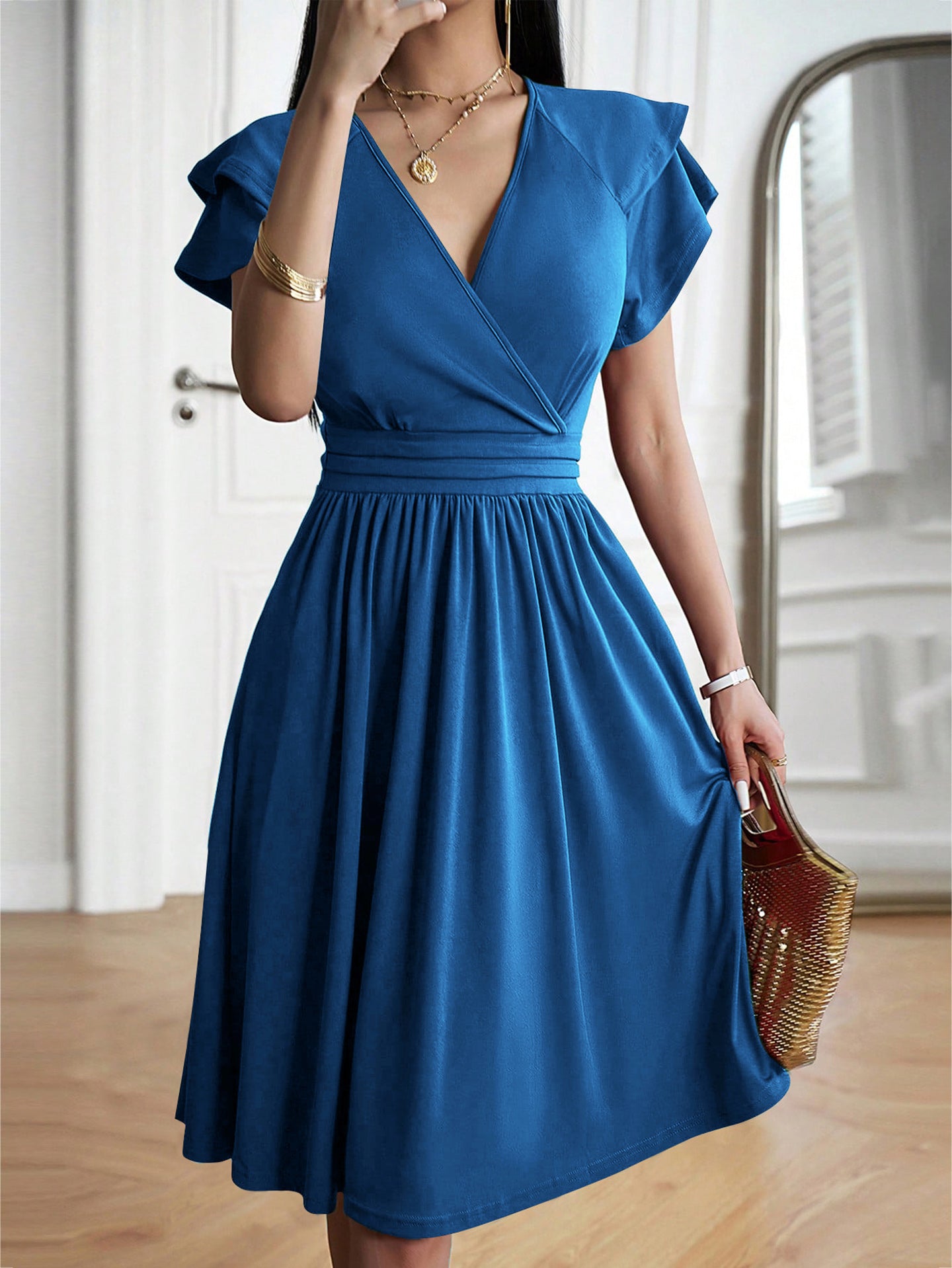 Women V-Neck Fit and Flare  Dress