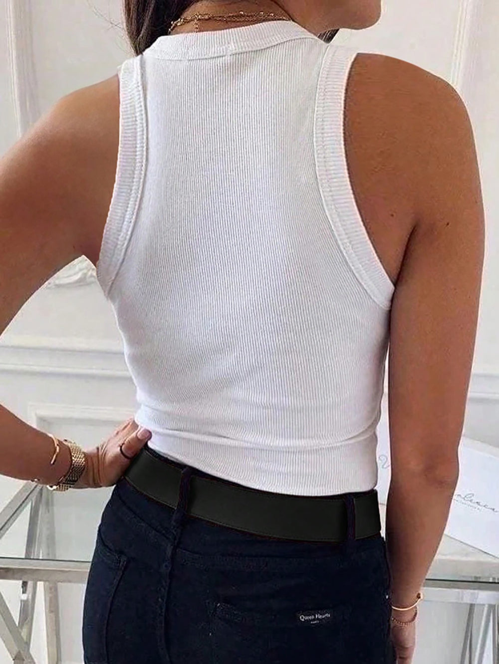 Women Shoulder Straps Sleeveless Fitted Crop Top