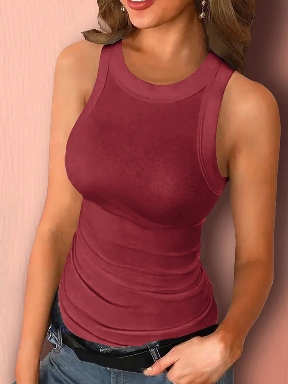 Women Sleeveless Round Neck Fitted Top