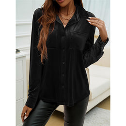 Women Spread Collar Solid Party Shirt