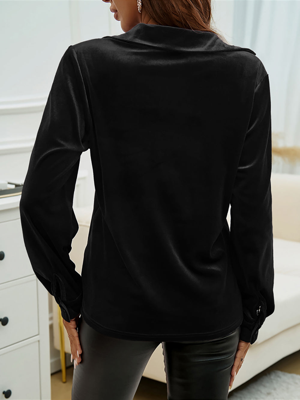 Women Spread Collar Solid Party Shirt