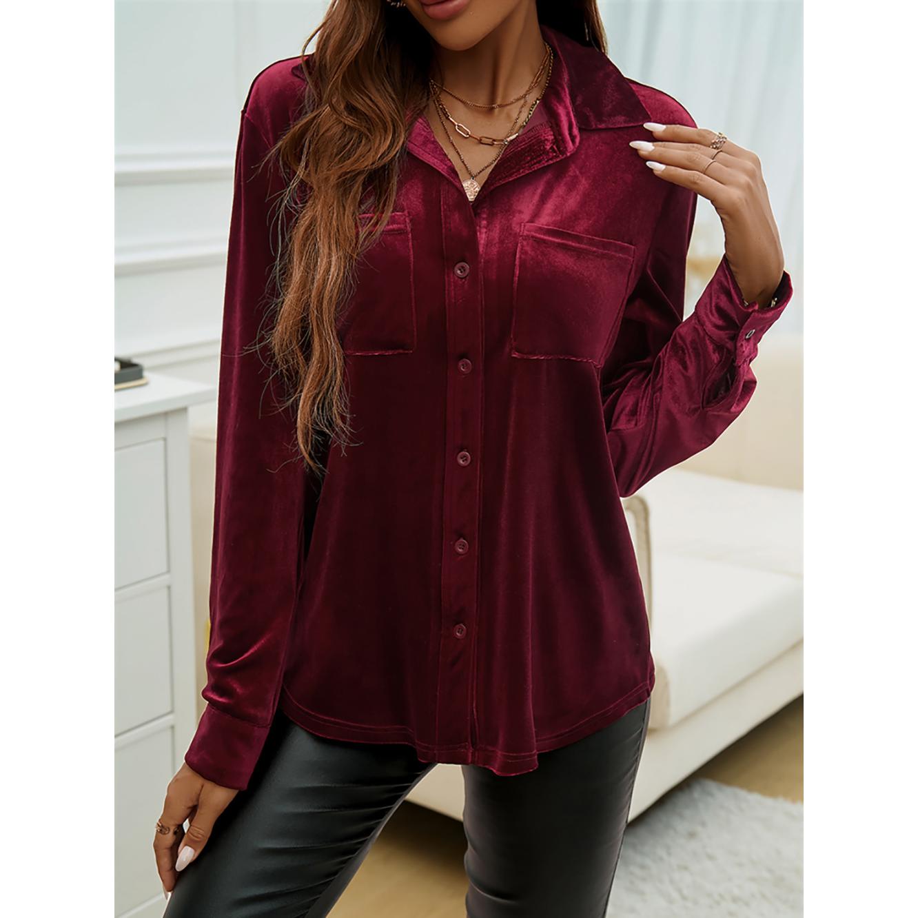 Women Spread Collar Solid Party Shirt