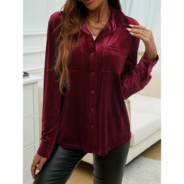 Women Spread Collar Solid Party Shirt