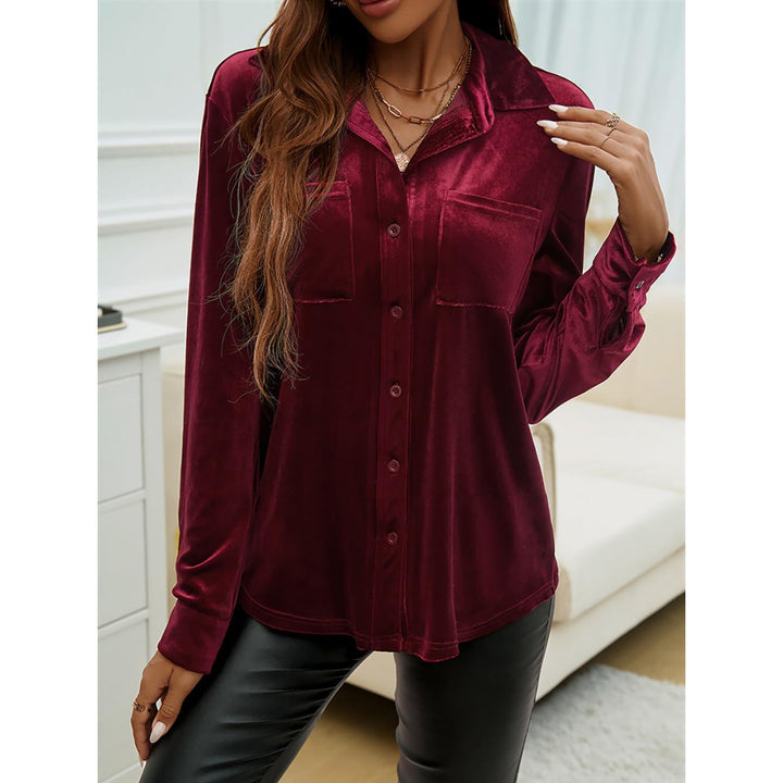 Women Spread Collar Solid Party Shirt