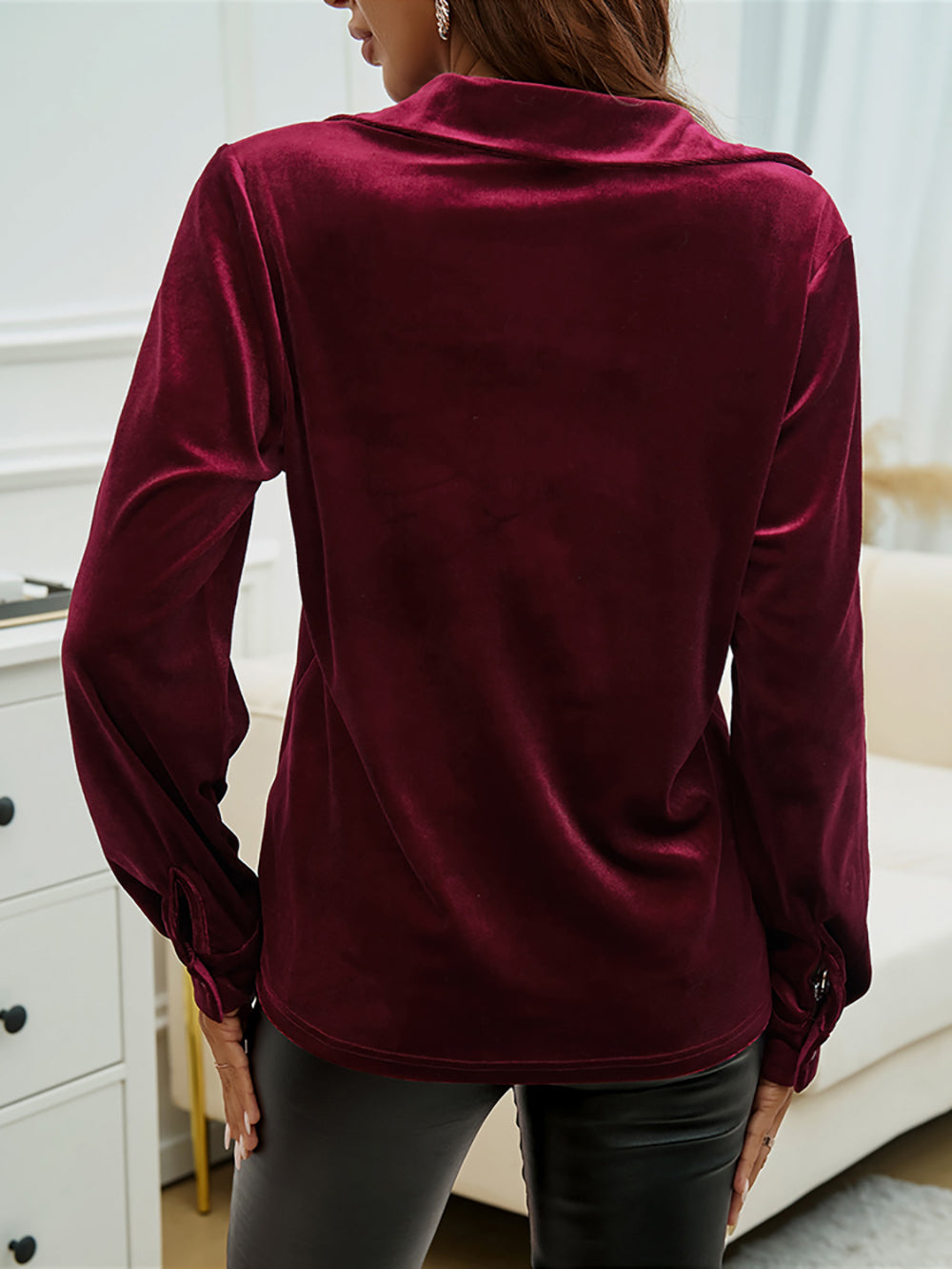 Women Spread Collar Solid Party Shirt