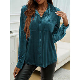 Women Spread Collar Solid Longline Party Shirt