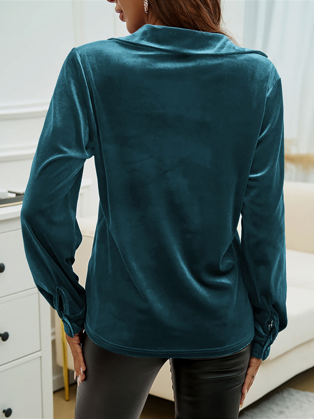 Women Spread Collar Solid Longline Party Shirt
