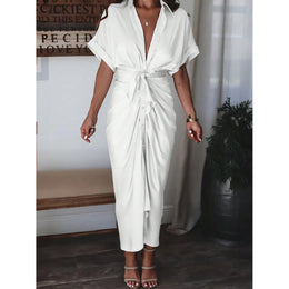 Women Side Tape Shirt Maxi Dress