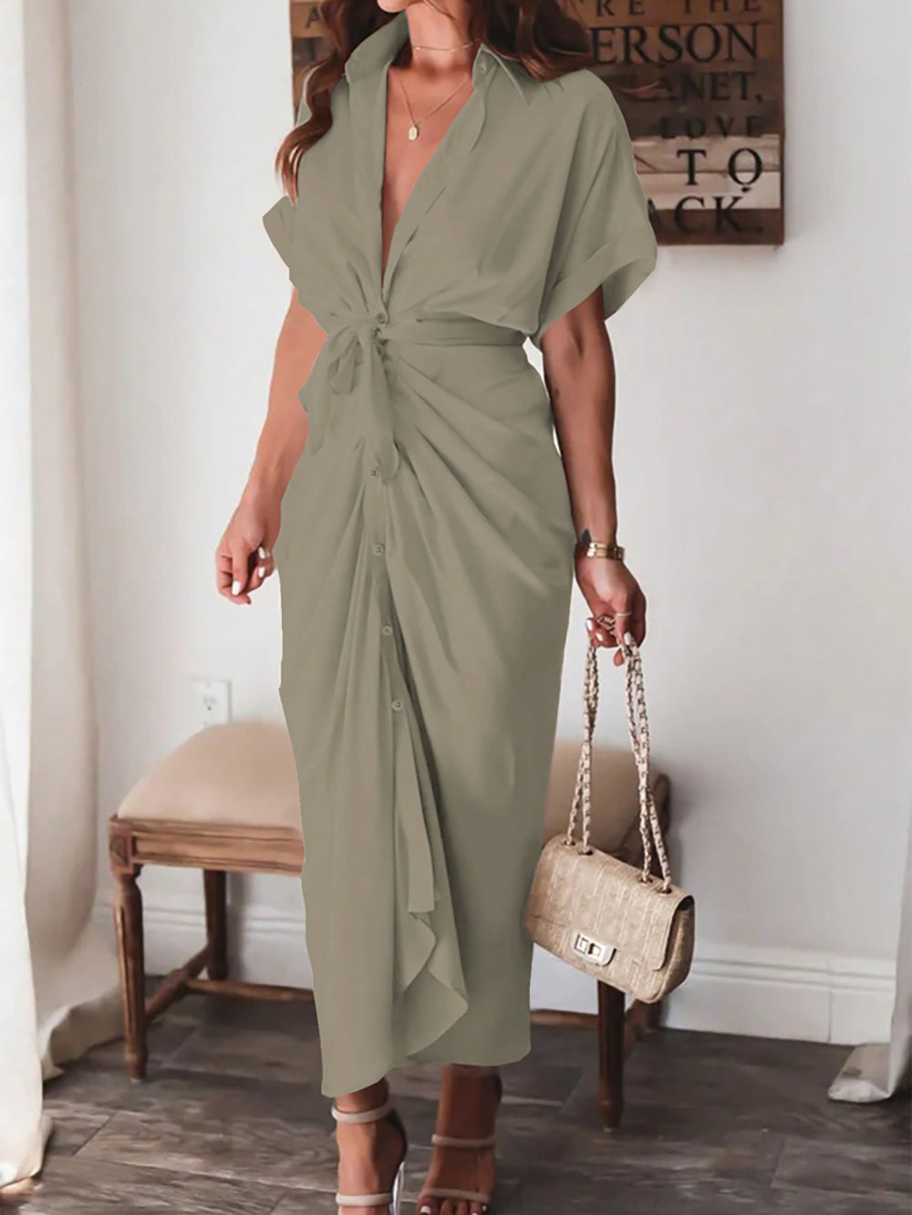 Women Shirt Maxi Dress