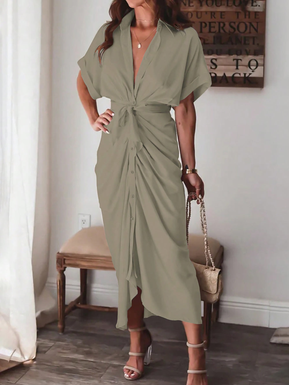 Women Shirt Maxi Dress