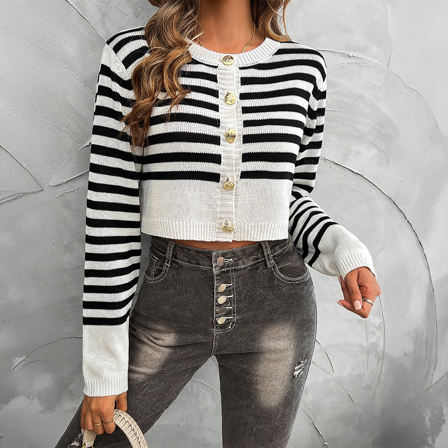 Women Striped Cardigan Sweater
