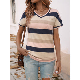 Women Striped V-Neck T-shirt