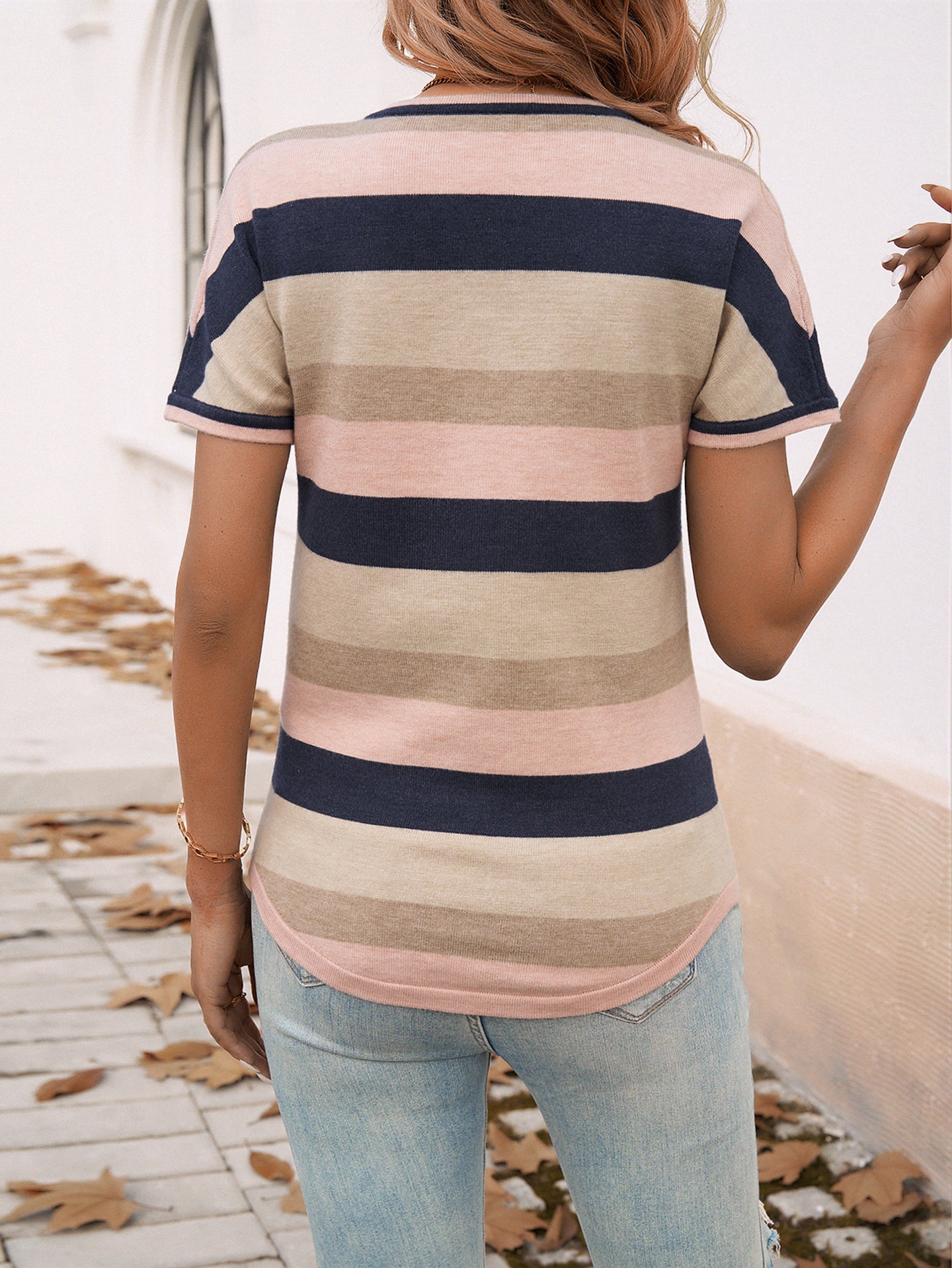 Women Striped V-Neck T-shirt