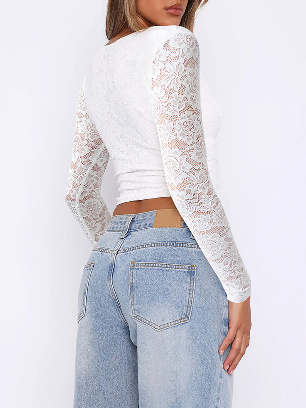 Women Floral Lace V-Neck Crop Top