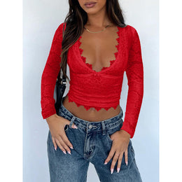 V-Neck Net Crop Top
