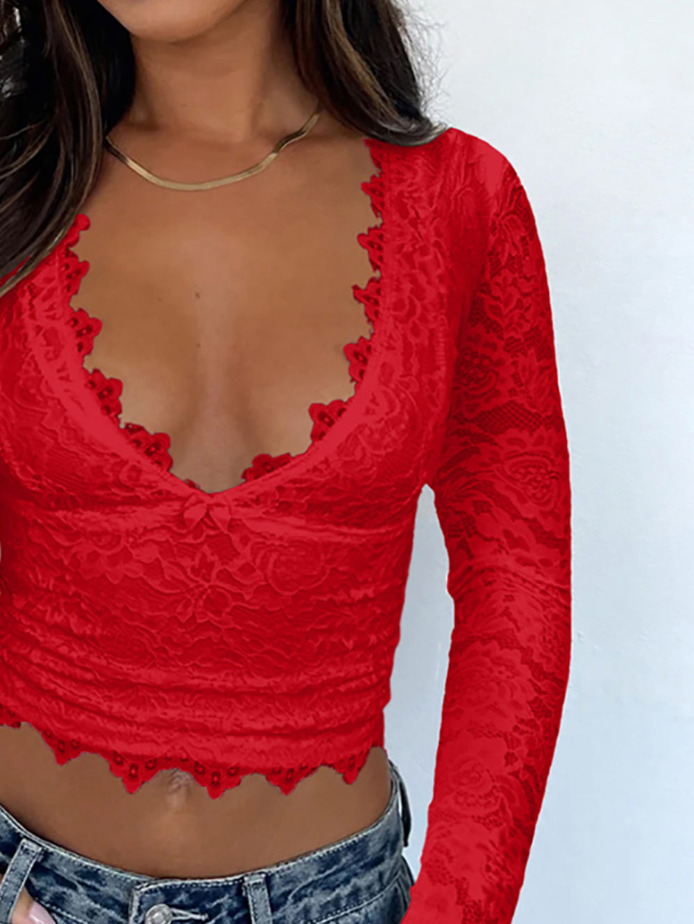V-Neck Net Crop Top