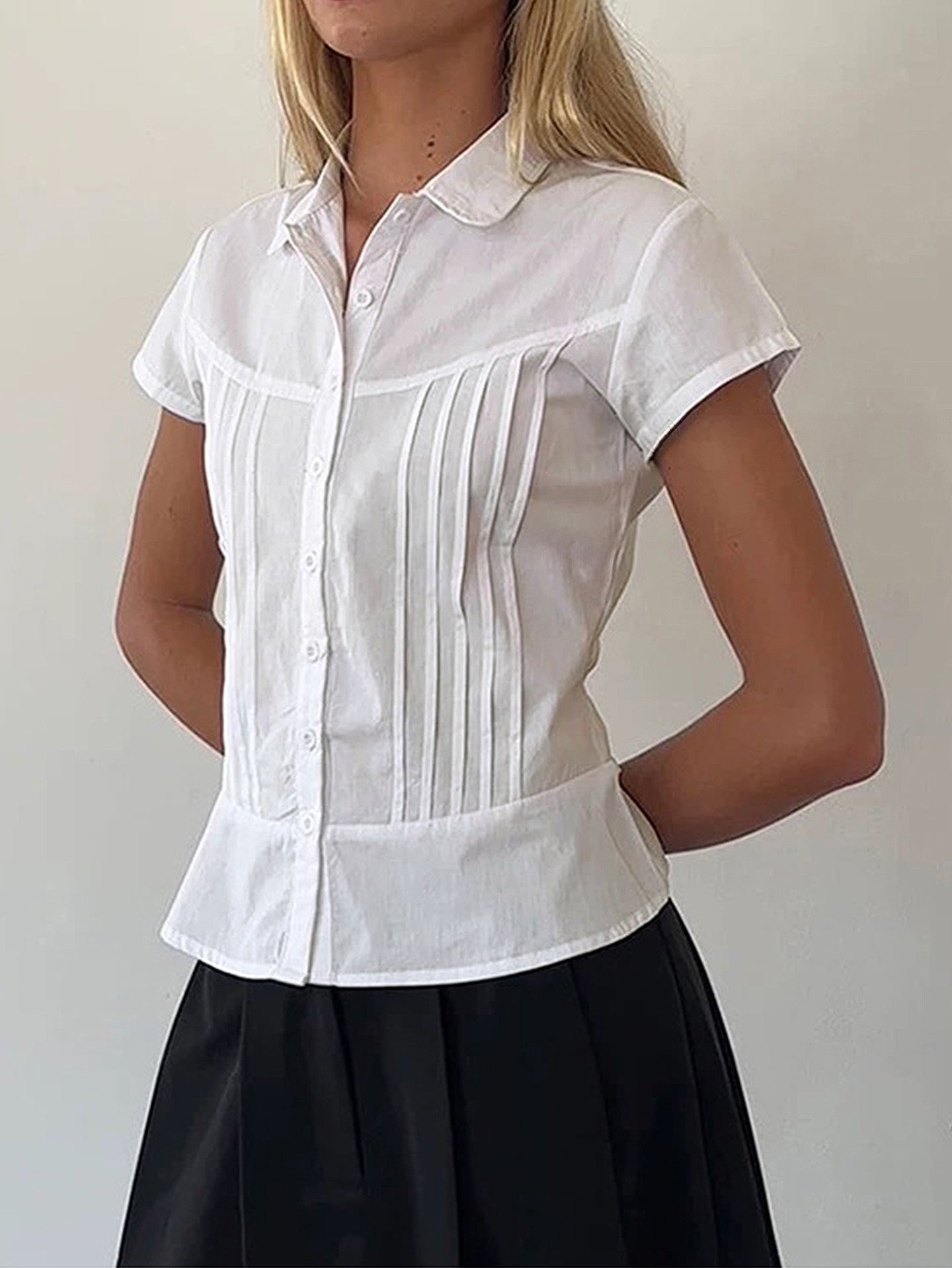 Pin Tuck Shirt Style Top