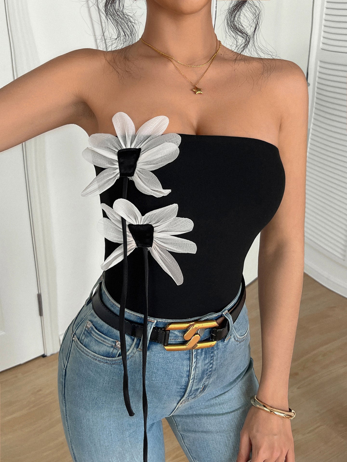 Women Self Design Floral Tube Top
