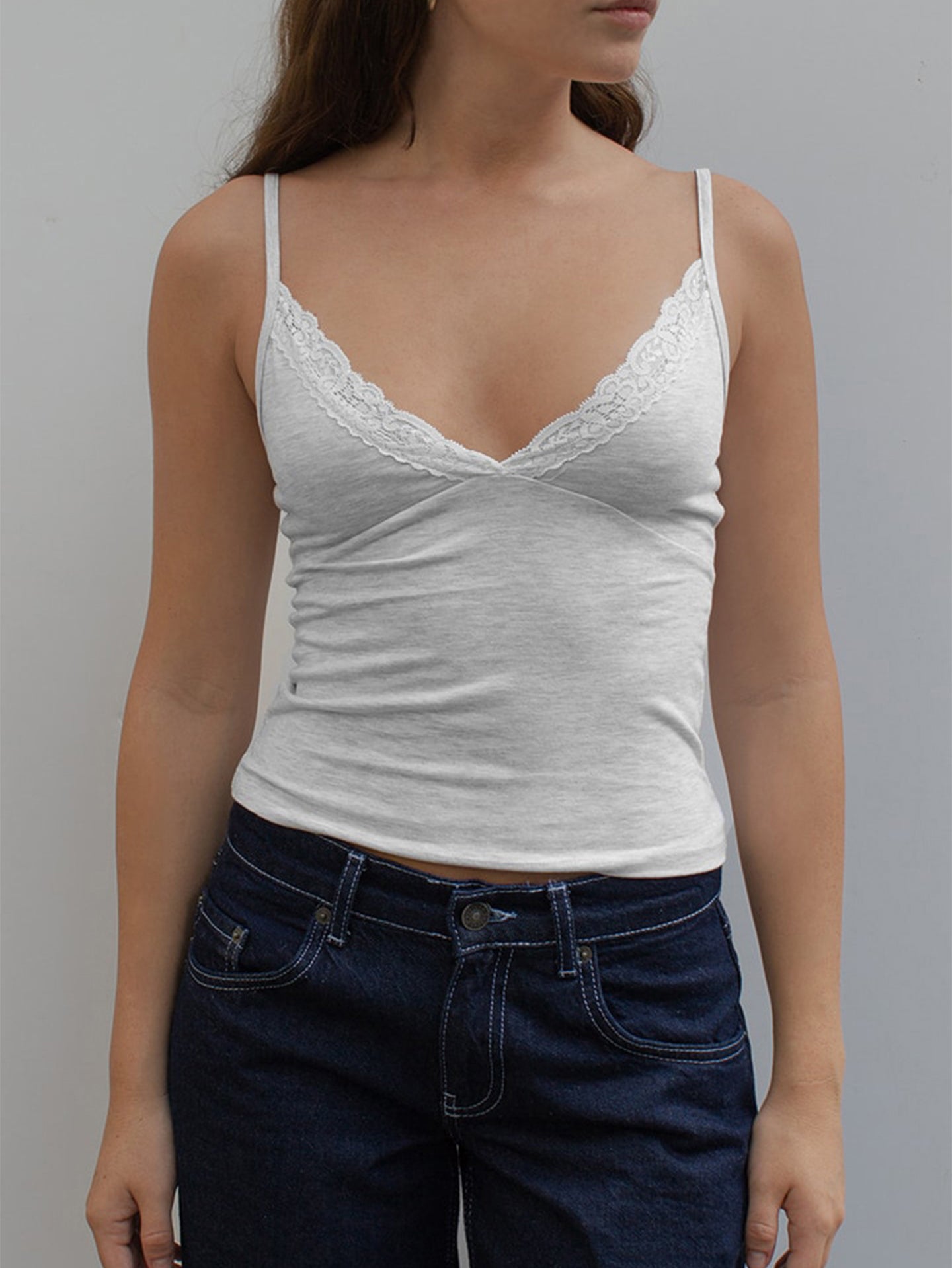 Women Lace Insert V-Neck Crop Top