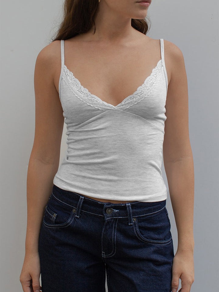 Women Lace Insert V-Neck Crop Top