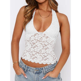 StyleCast Women Floral Halter Neck Lace Crop Top