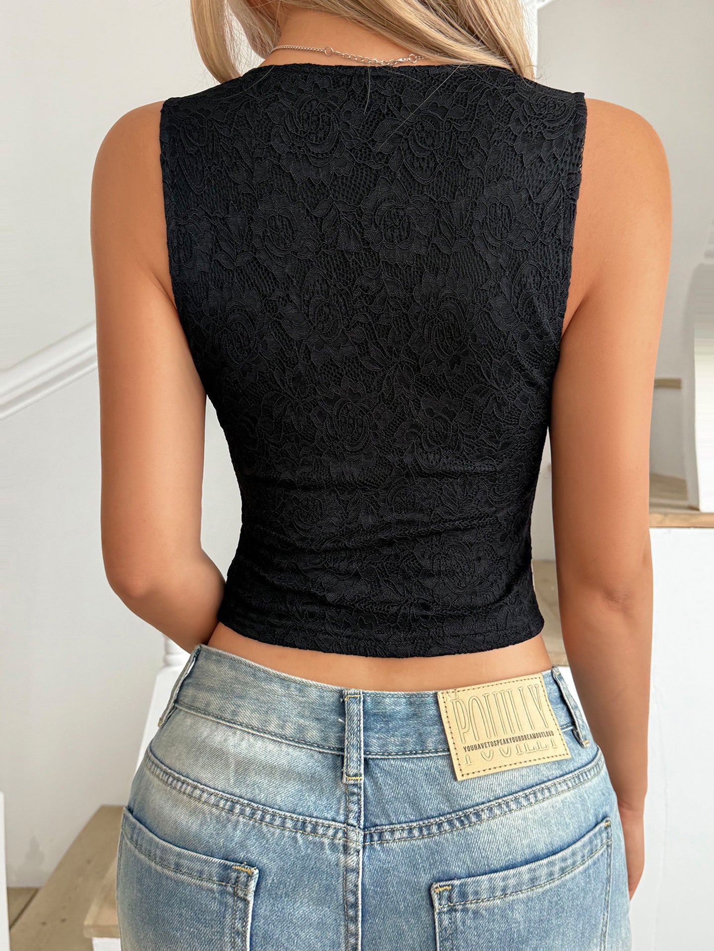 Women Lace Fitted Crop Top