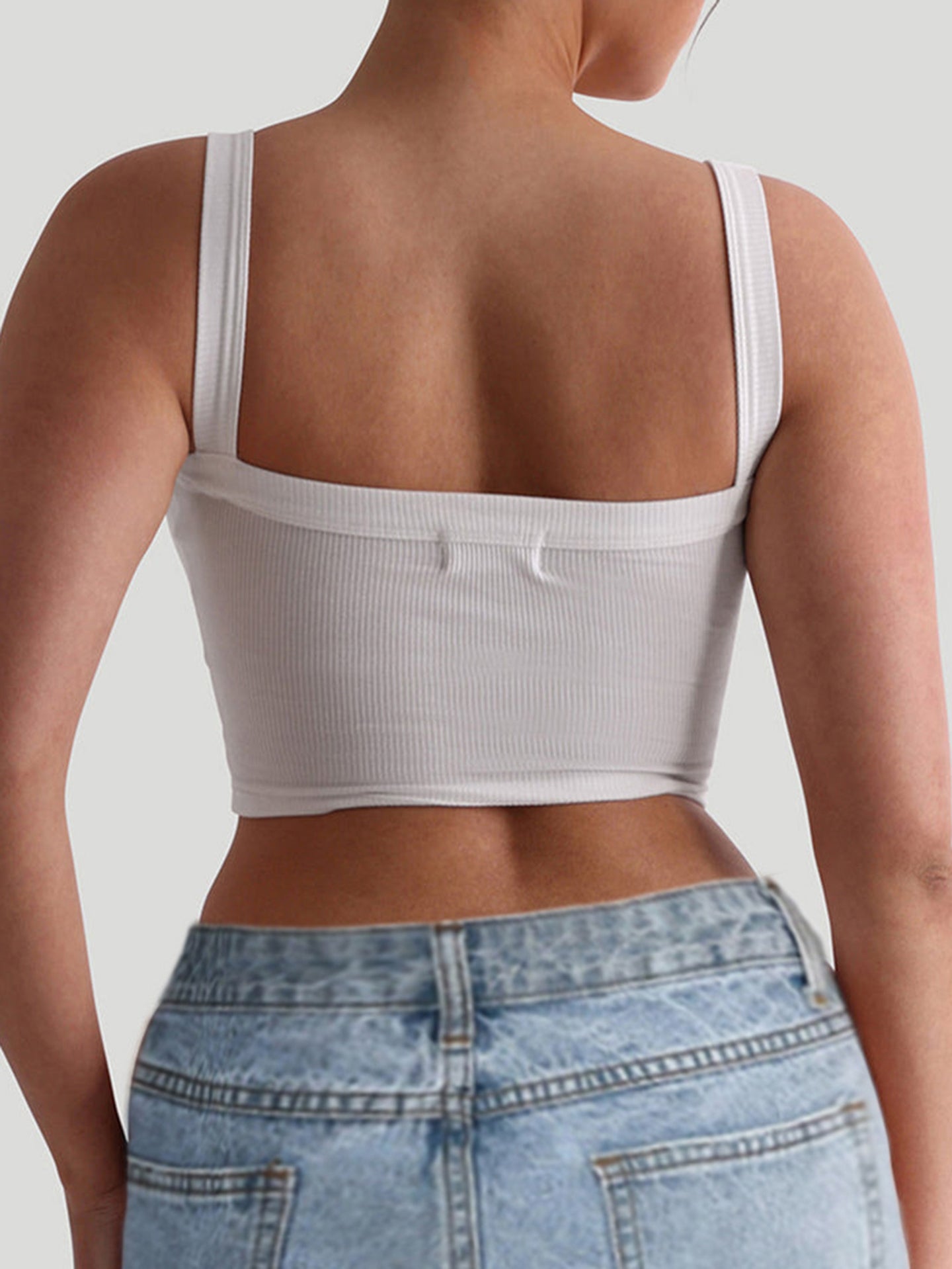 Women Shoulder Straps Fitted Crop Top