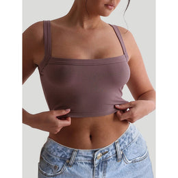 Women Striped Square Neck Tank Crop Top