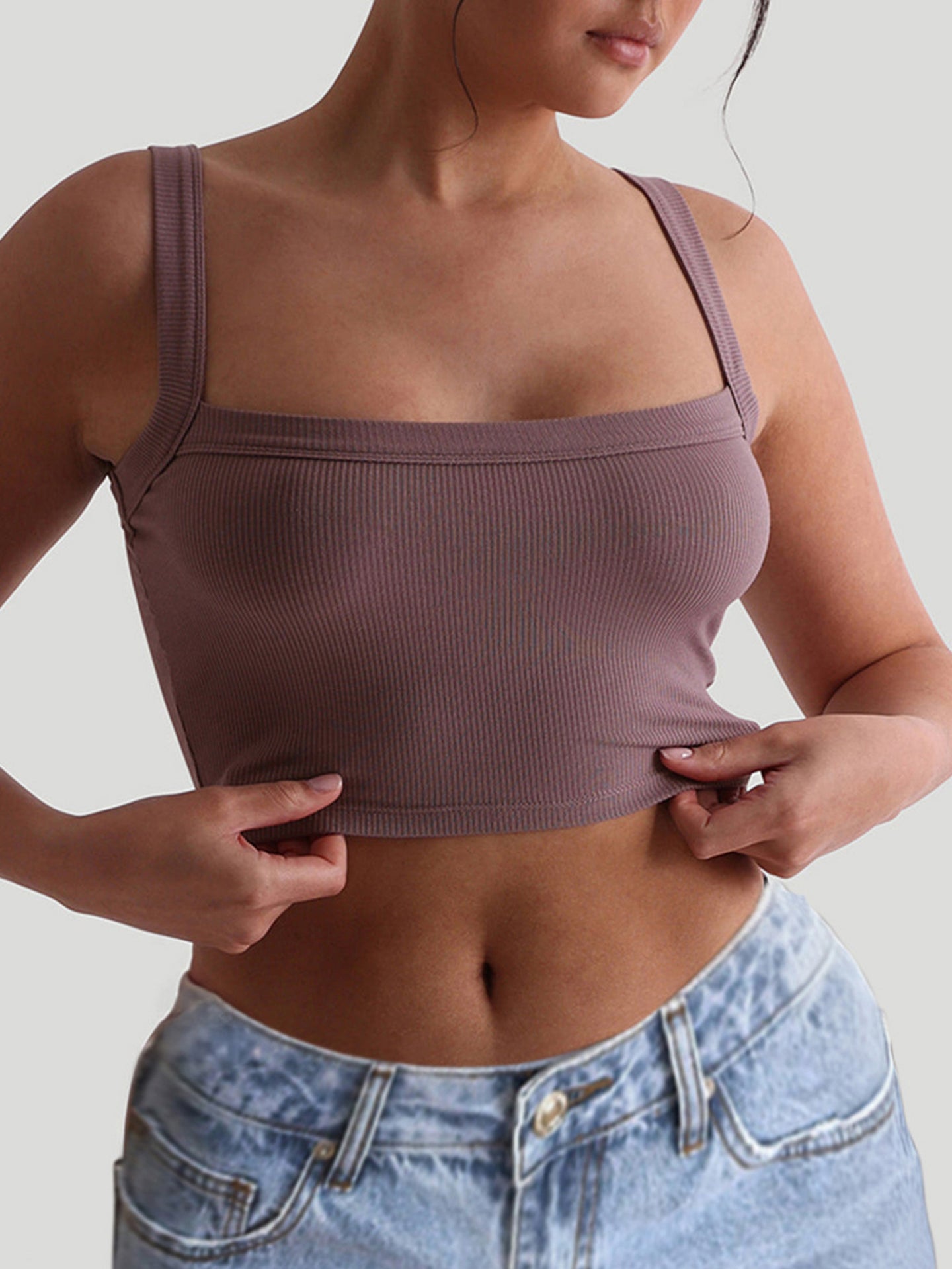 Women Striped Square Neck Tank Crop Top
