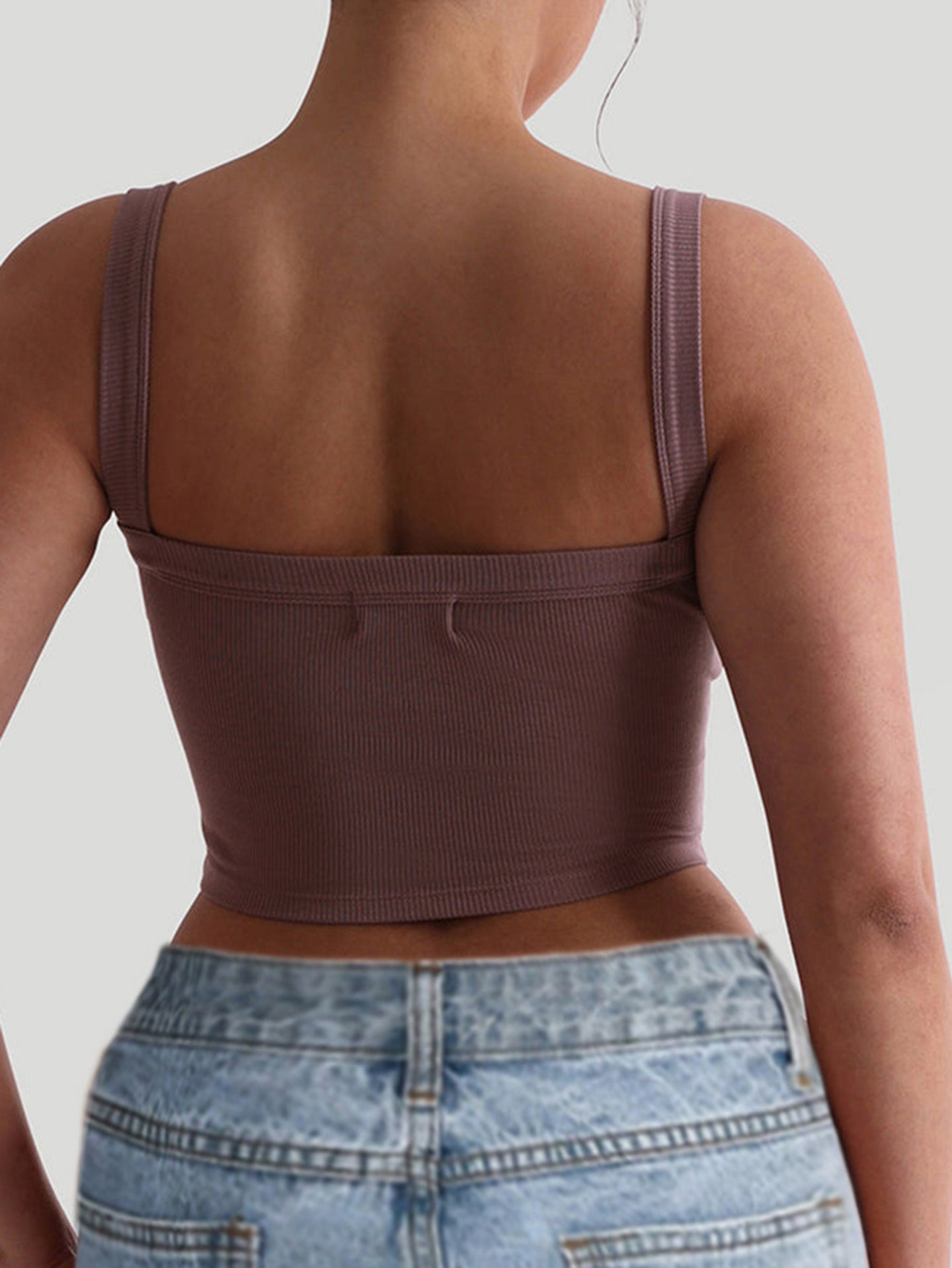 Women Striped Square Neck Tank Crop Top