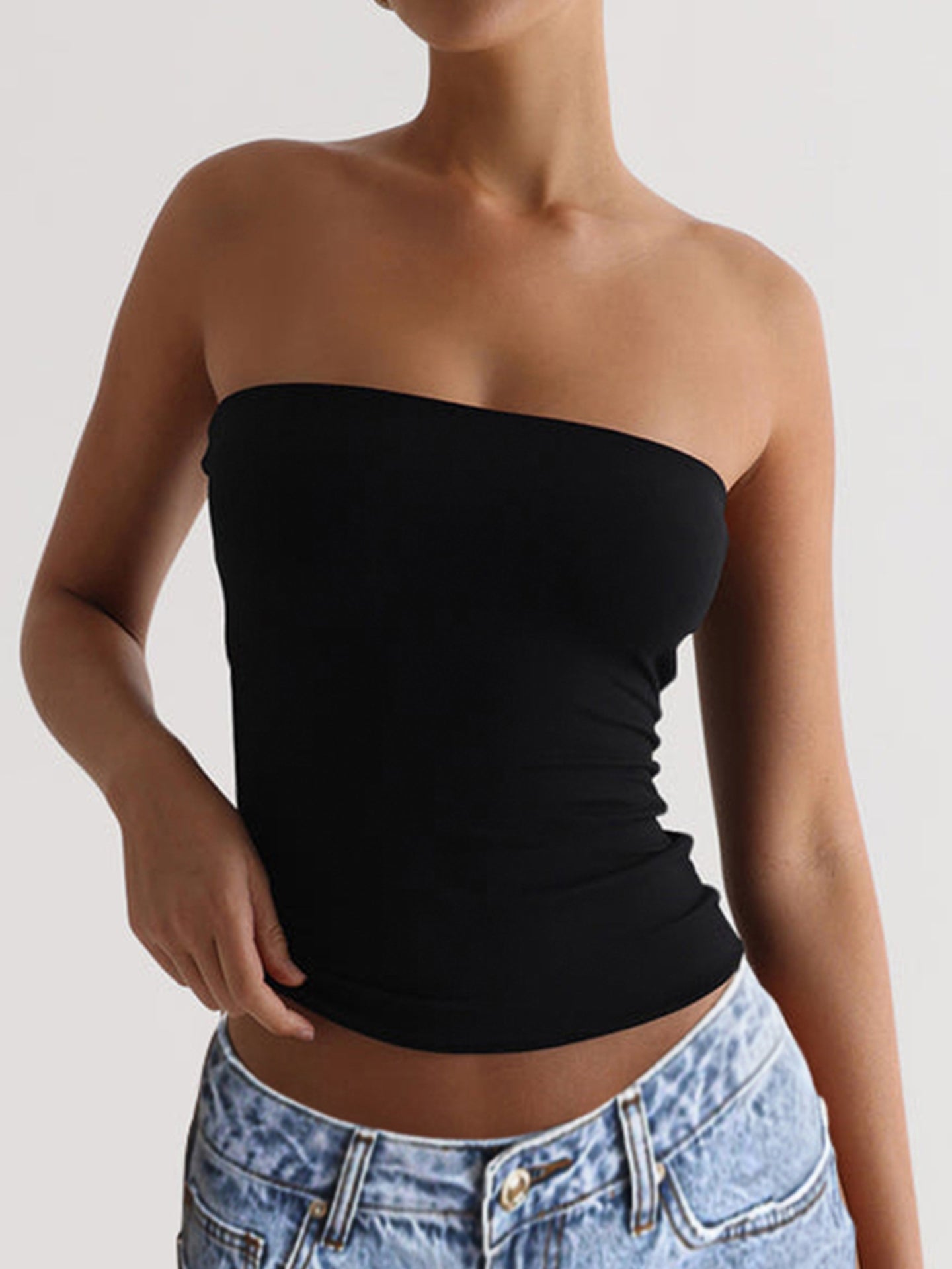 Women Strapless Tube Crop Top