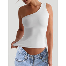 Women One Shoulder Fitted Crop Top