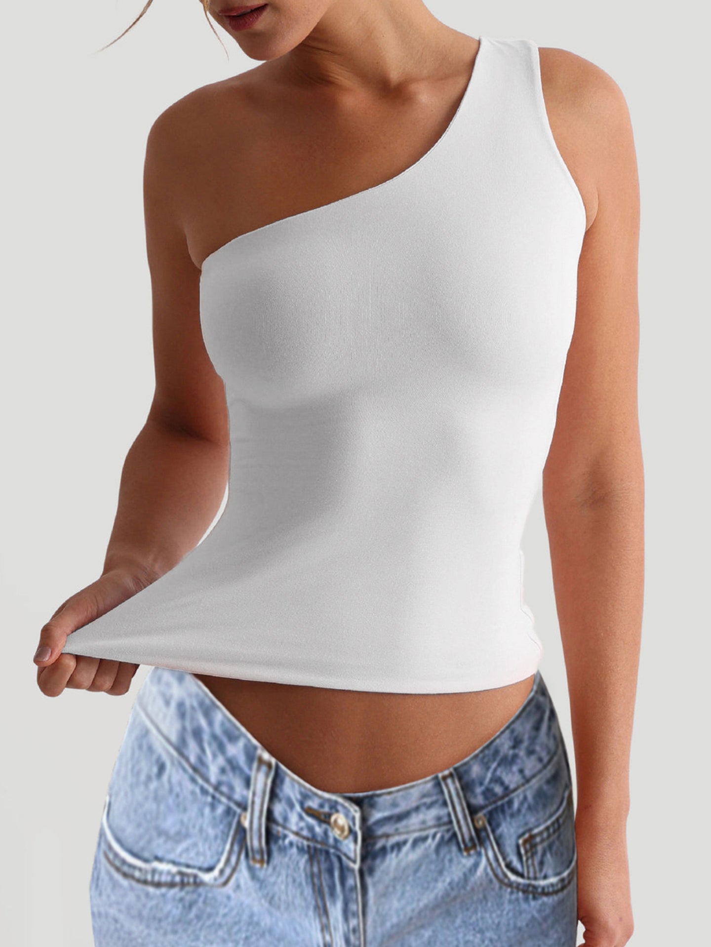 Women One Shoulder Fitted Crop Top