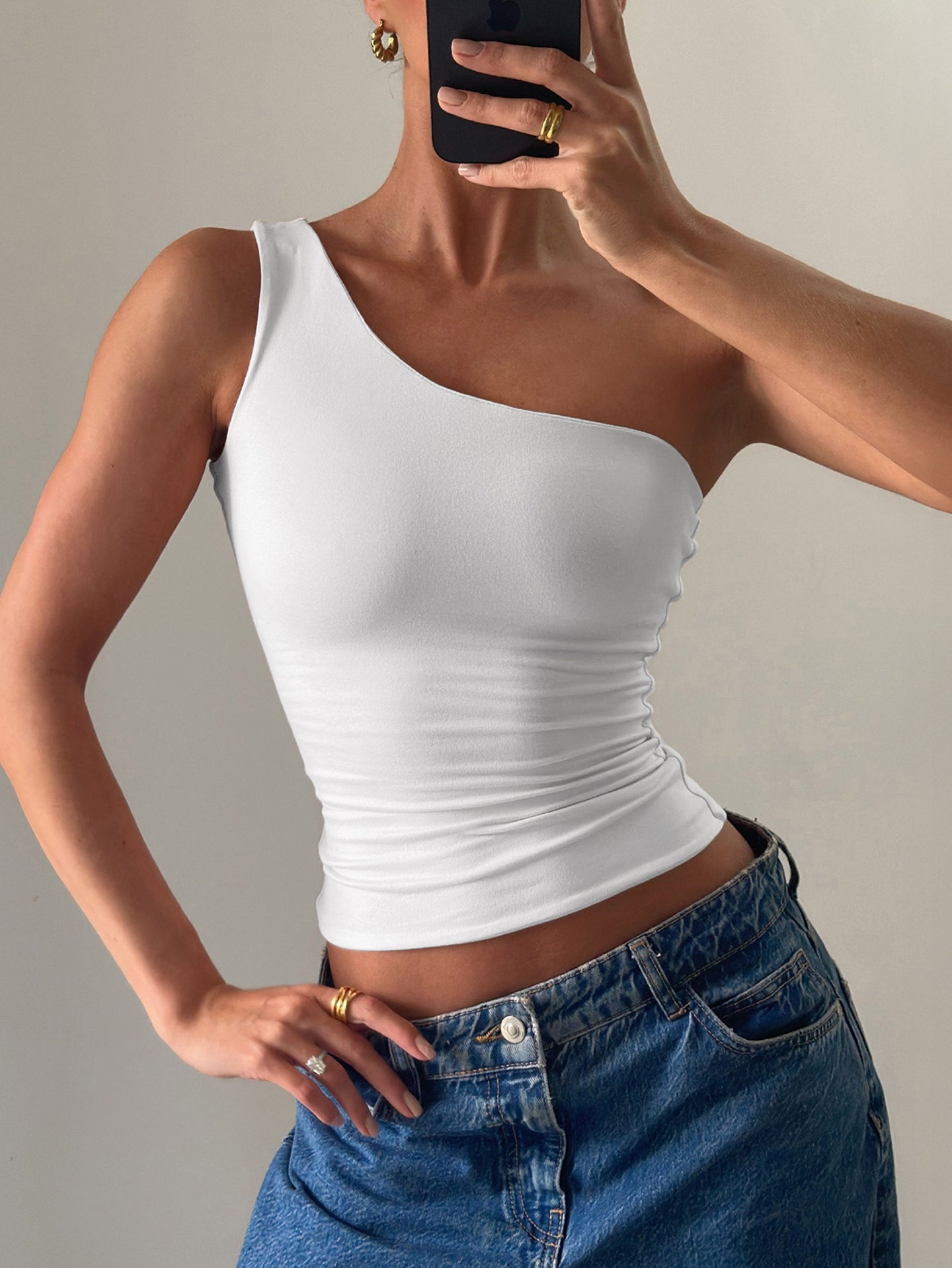 Women One Shoulder Fitted Crop Top