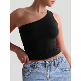 Women One Shoulder Fitted Crop Top
