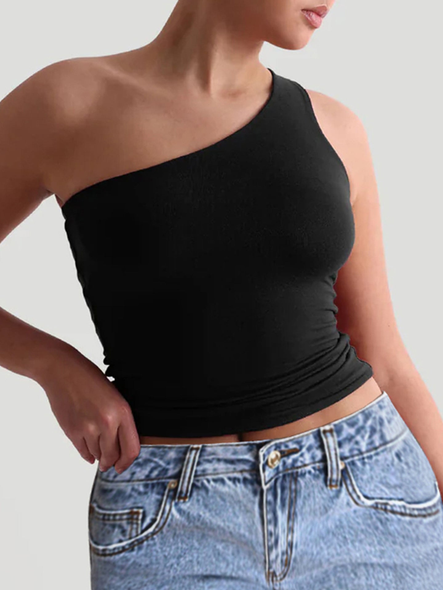 Women One Shoulder Fitted Crop Top