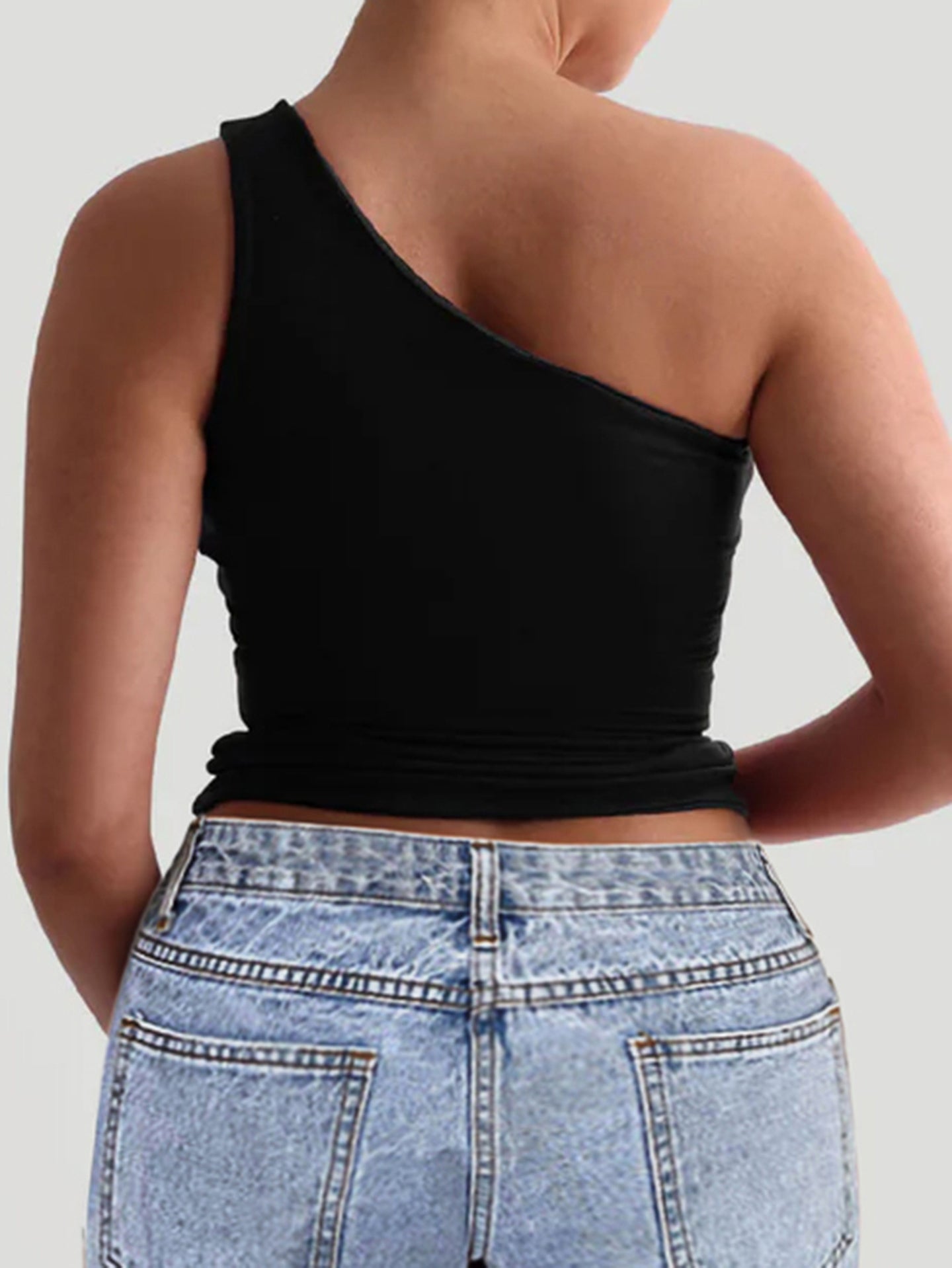 Women One Shoulder Fitted Crop Top