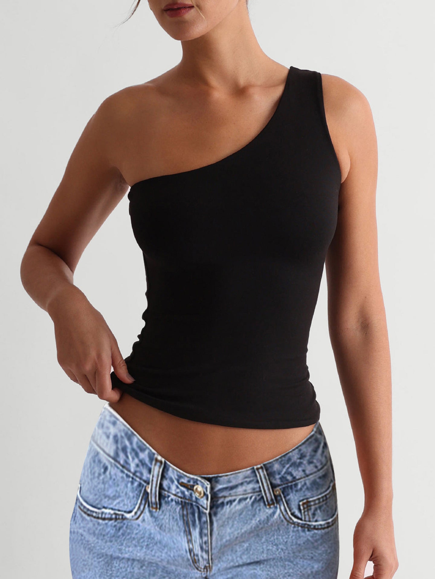 Women One Shoulder Fitted Crop Top