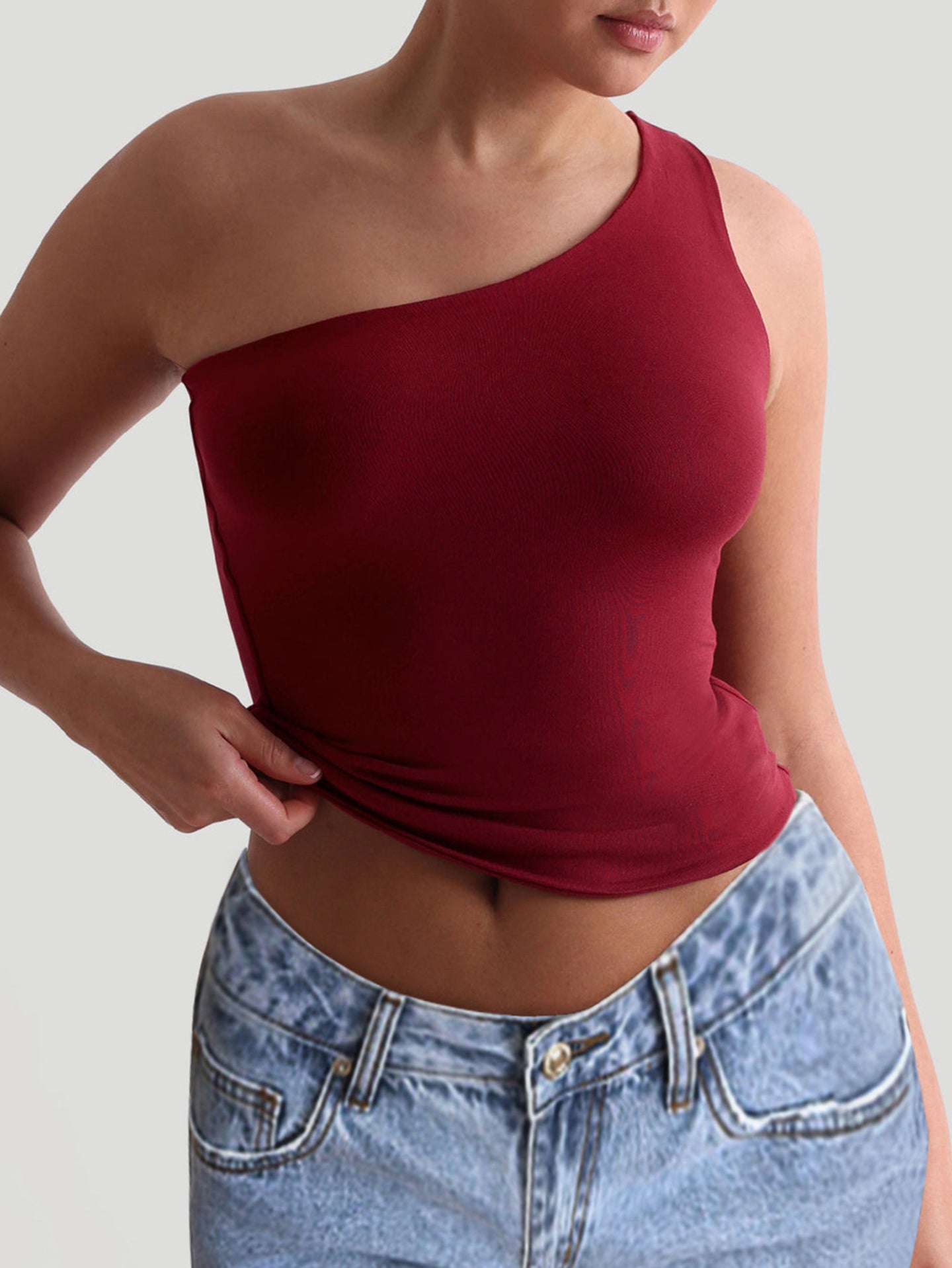 Women One Shoulder Crop Top