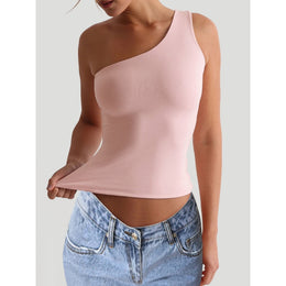 Solid One Shoulder Fitted Crop Top