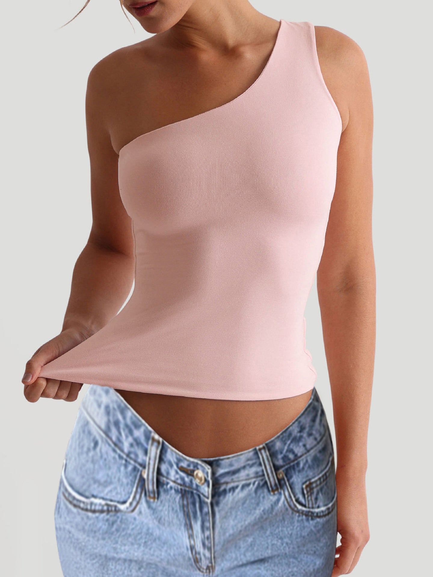 Solid One Shoulder Fitted Crop Top