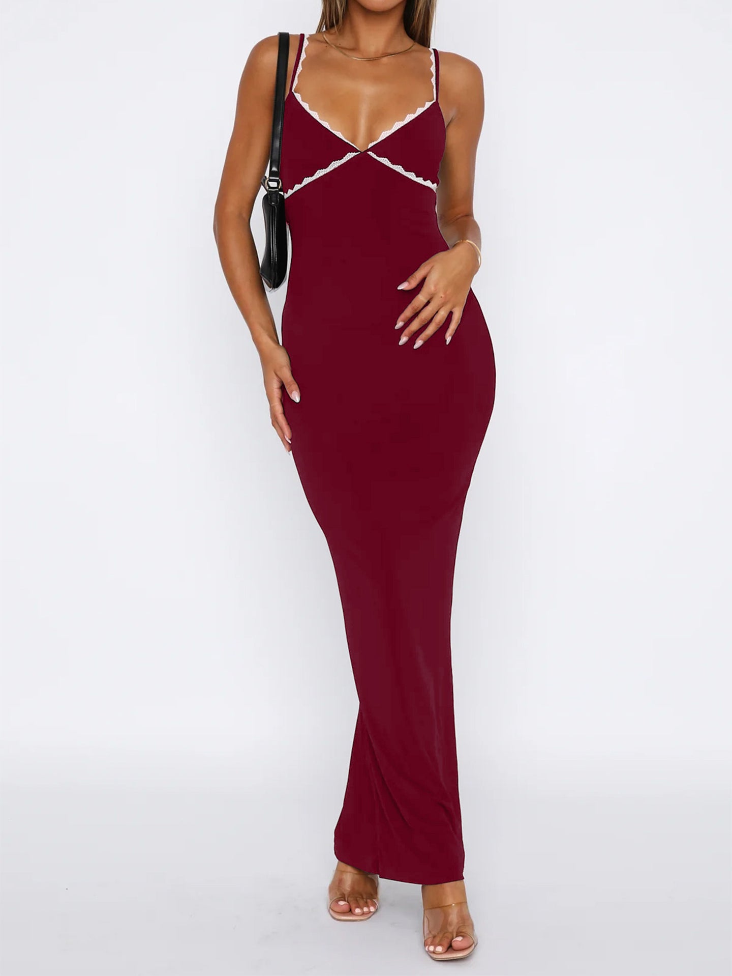 Women Shoulder Straps Bodycon Maxi Dress