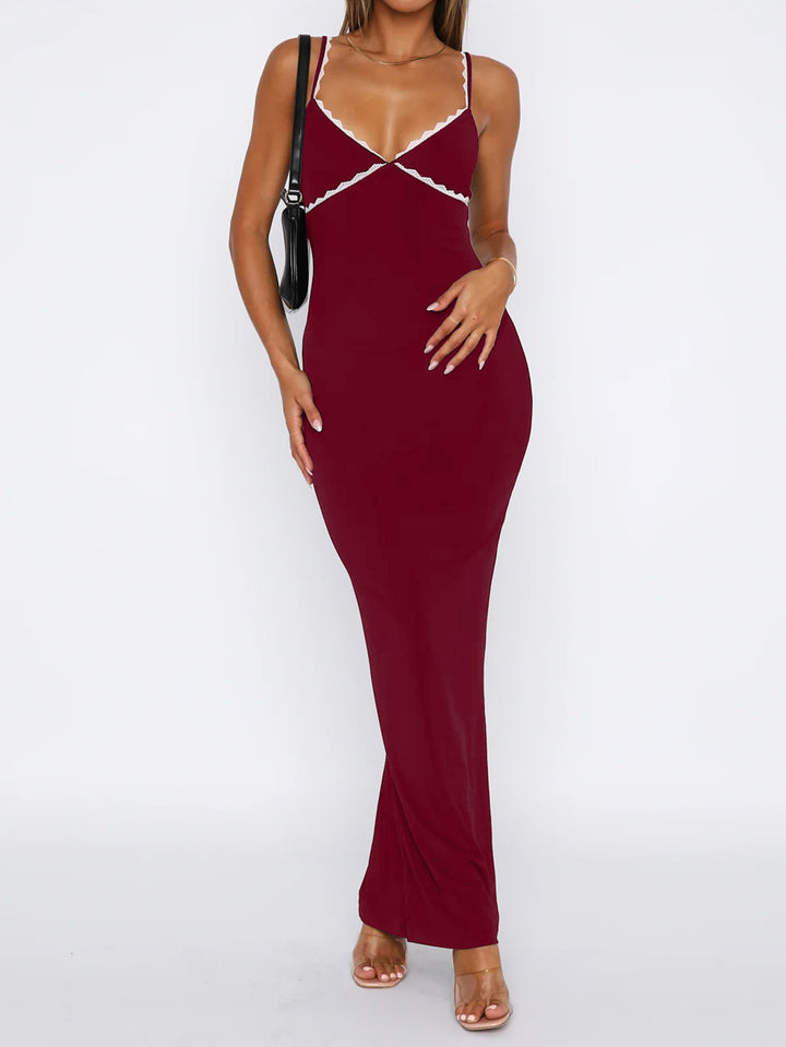 Women Shoulder Straps Bodycon Maxi Dress