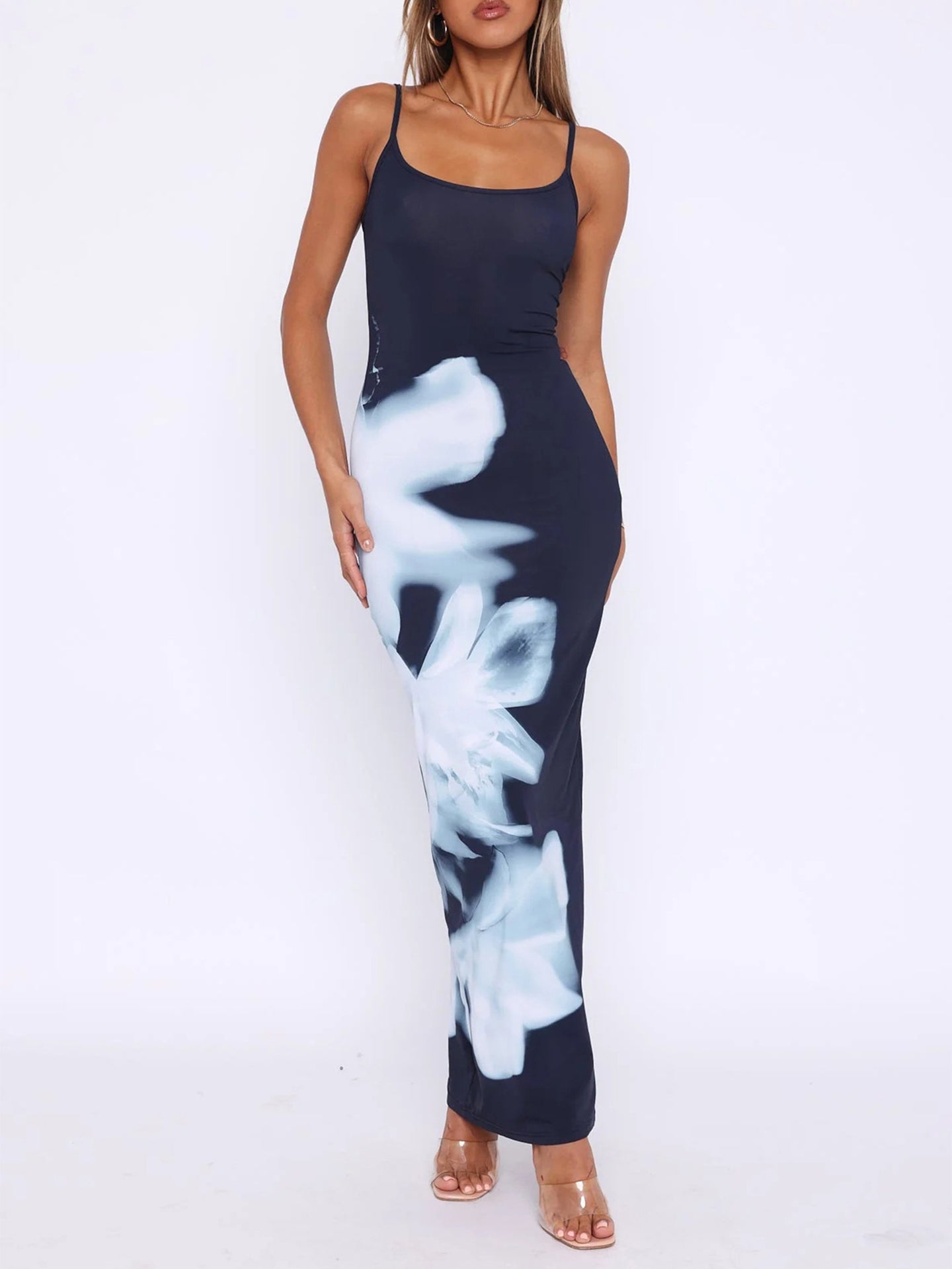 Women Abstract Print Bodycon Maxi Dress