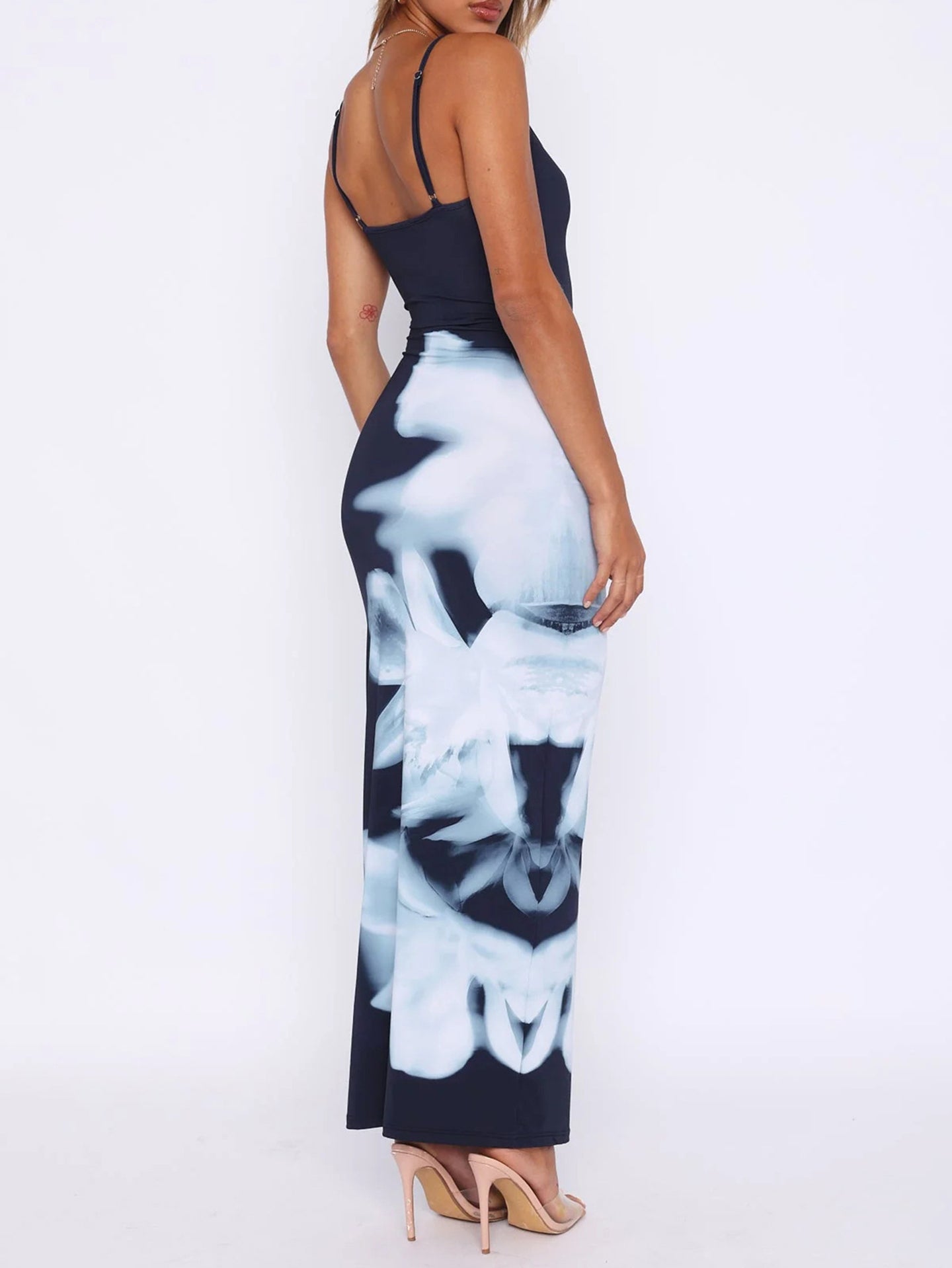 Women Abstract Print Bodycon Maxi Dress