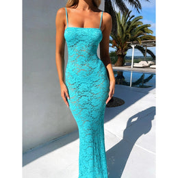 Women Floral Lace Sleeveless Maxi Dress