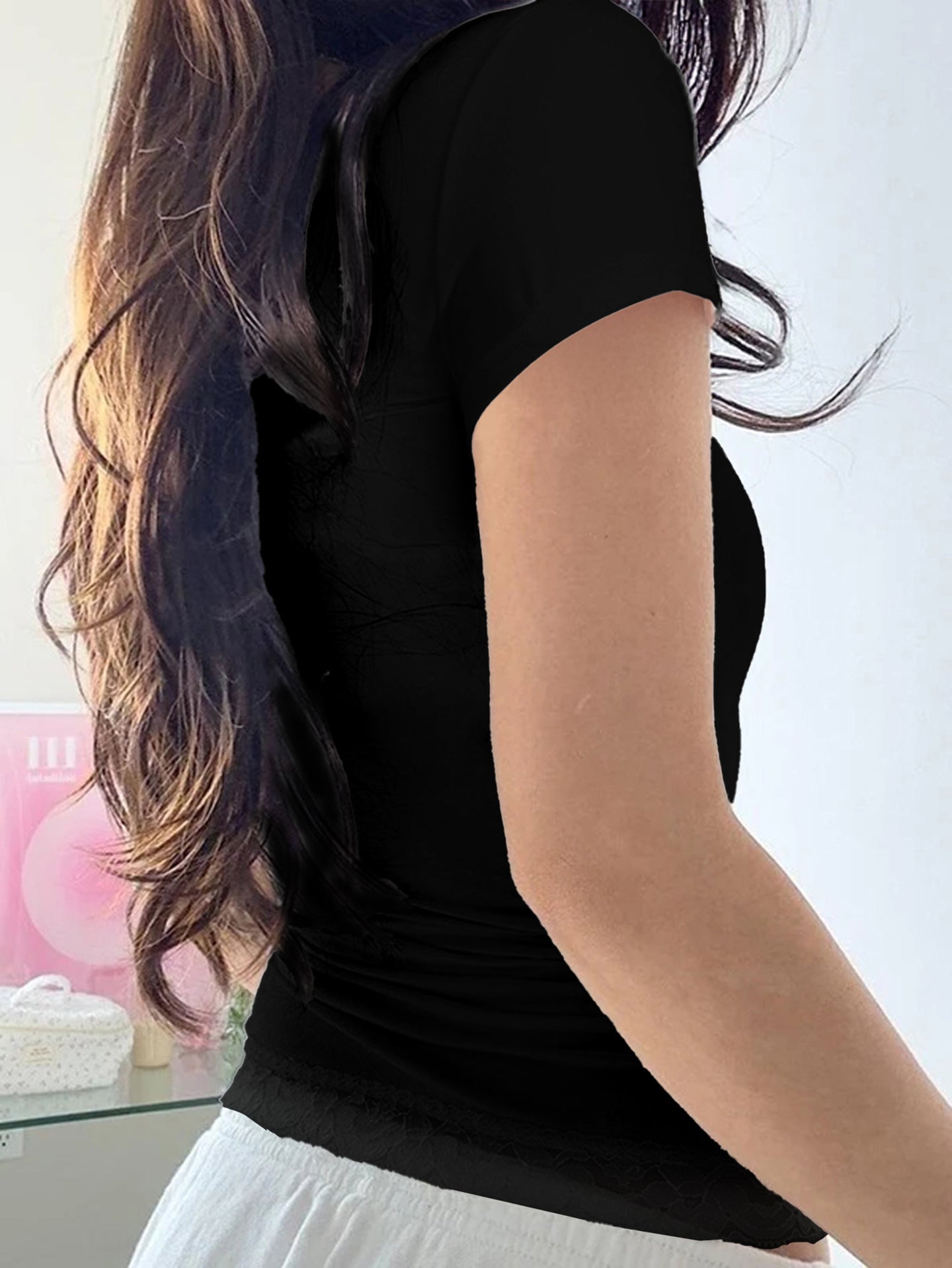 Women Square Neck Short Sleeves Crop Top
