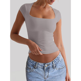 Square Neck Fitted Short Sleeves T-shirt